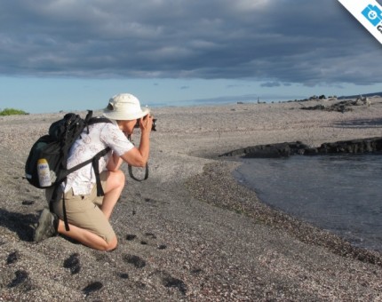 Taking photos of Fernandina Island in Galapagos
